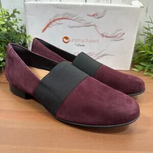 Unstructured by Clarks Un Blush Lo Suede Burgundy Loafers Size 8